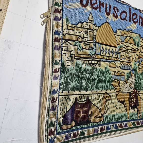 Jerusalem Camel Zippered Woven Tote Cloth Bag Purse Holy Land Israel Vintage - Picture 3 of 6